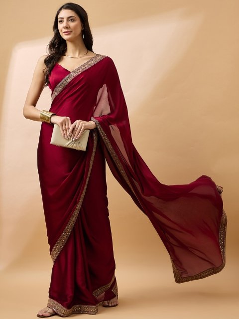 all about you Embroidered Satin Saree - Image 4