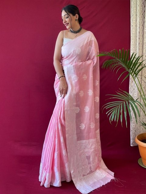 all about you Woven Design Pure Linen Kanjeevaram Saree