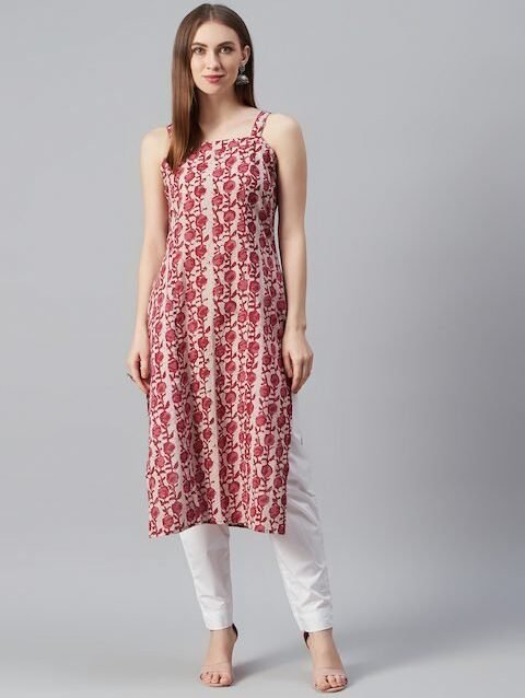 anayna Women Pink & Magenta Printed Strappy Straight Kurta