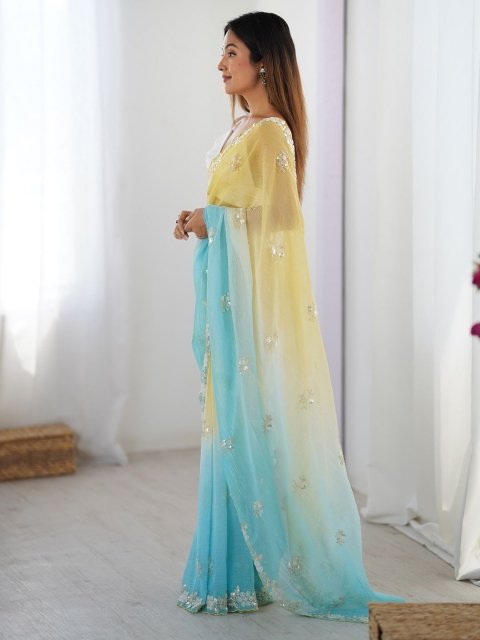 Mandara Embellished Beads and Stones Pure Chiffon Designer Saree - Image 2