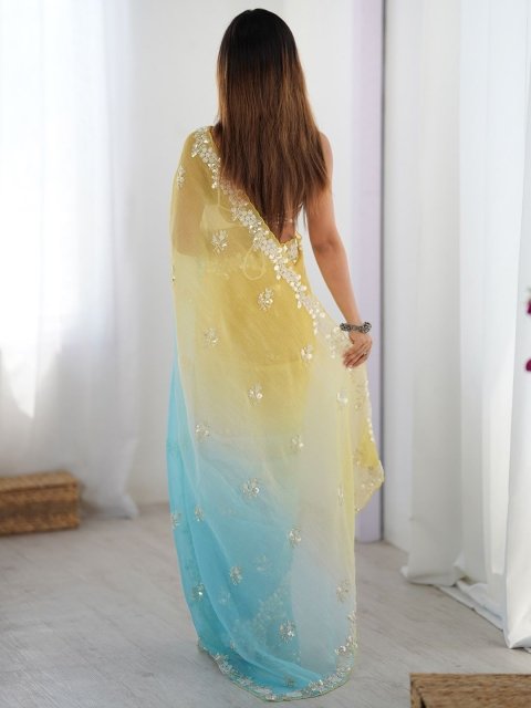 Mandara Embellished Beads and Stones Pure Chiffon Designer Saree - Image 3