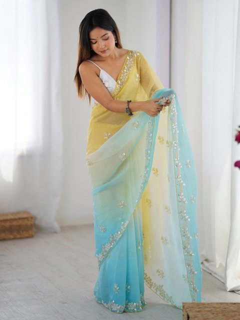 Mandara Embellished Beads and Stones Pure Chiffon Designer Saree