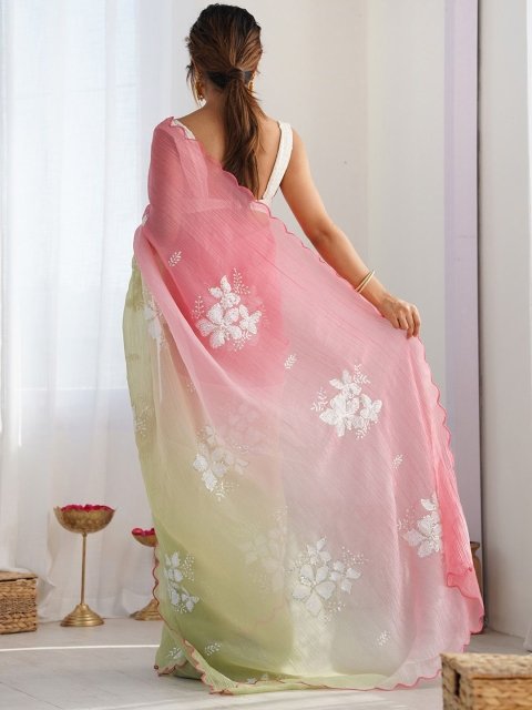 Mandara Embellished Sequinned Pure Chiffon Saree - Image 4