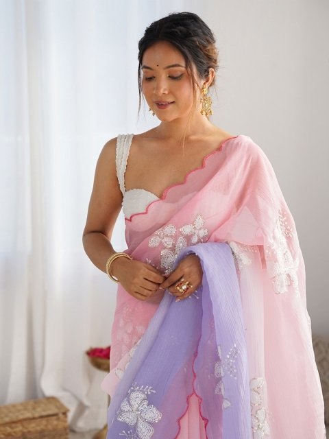 Mandara Embellished Sequinned Pure Chiffon Saree