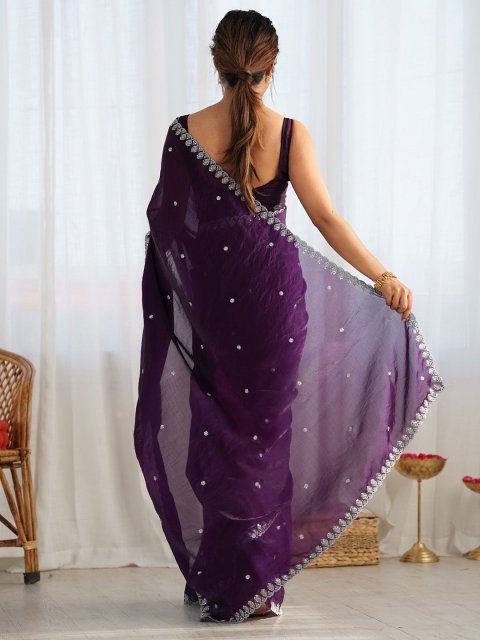Mandara Embellished Sequinned Tissue Saree - Image 3