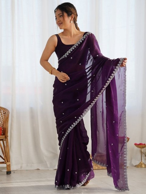 Mandara Embellished Sequinned Tissue Saree - Image 4