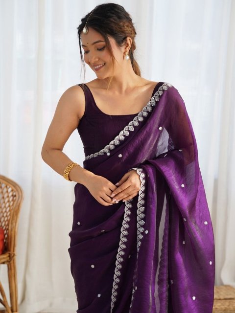 Mandara Embellished Sequinned Tissue Saree