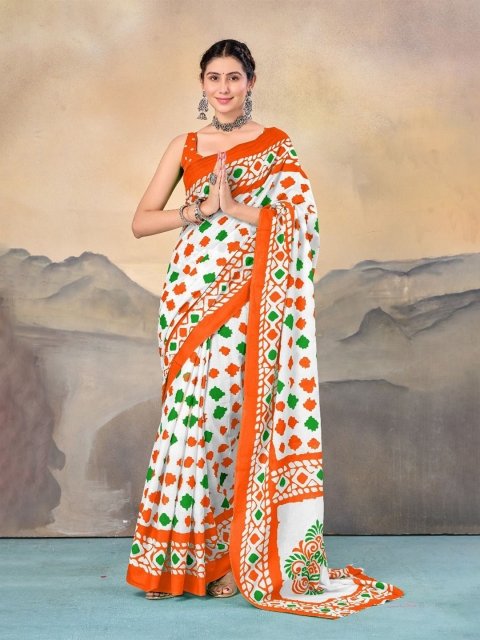 Mandara Ethnic Motifs Pure Cotton Block Print Saree