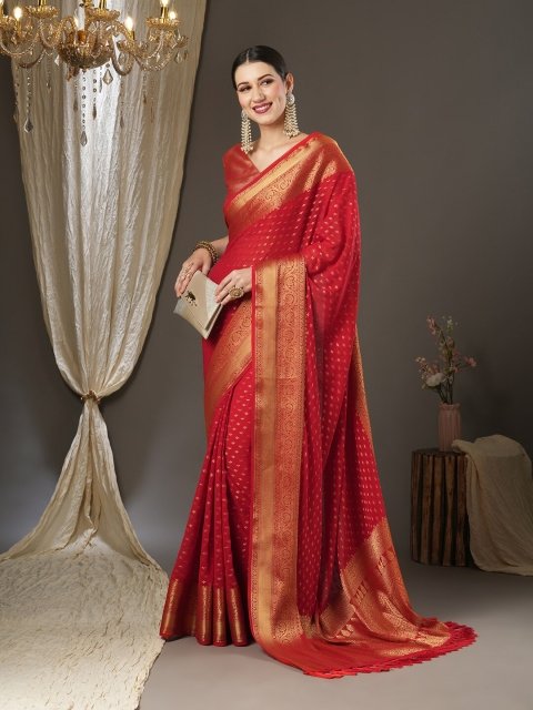 Mandara Ethnic Motifs Zari Pure Georgette Kanjeevaram Saree - Image 2