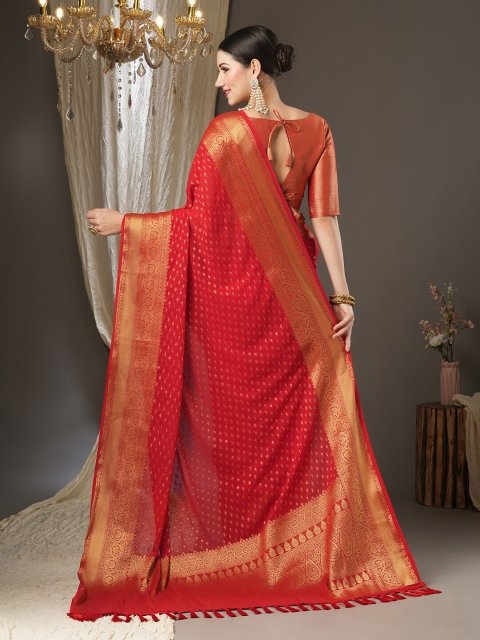 Mandara Ethnic Motifs Zari Pure Georgette Kanjeevaram Saree - Image 3