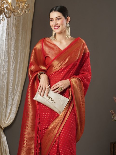 Mandara Ethnic Motifs Zari Pure Georgette Kanjeevaram Saree - Image 4