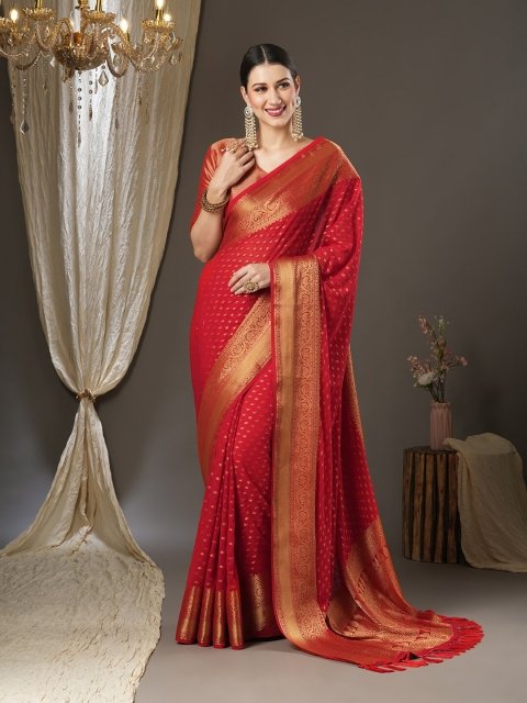 Mandara Ethnic Motifs Zari Pure Georgette Kanjeevaram Saree