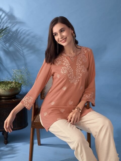 Anouk Floral Embroidered Notch Neck Straight Kurti