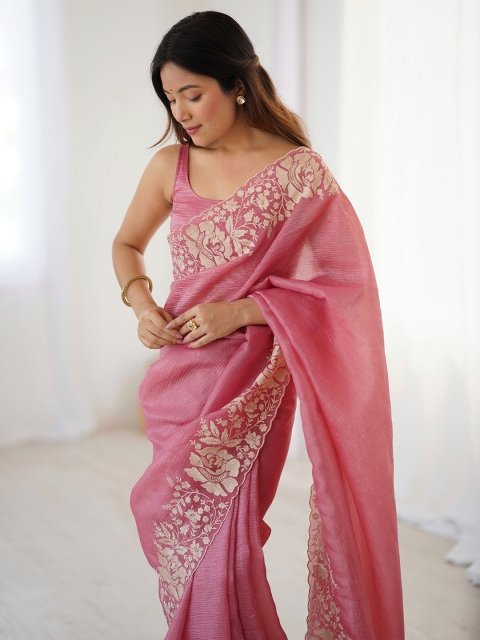 Mandara Floral Embroidered Tissue Saree - Image 3