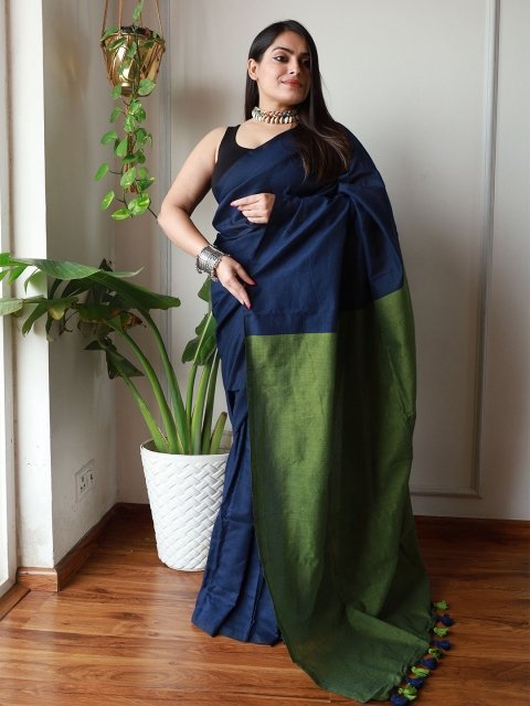 Mandara Pure Cotton Khadi Saree - Image 3