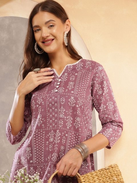 Nakshatra Rustic Women Floral Printed V-Neck Cotton Top