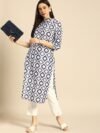 Anouk Women Blue & White Printed Kurta