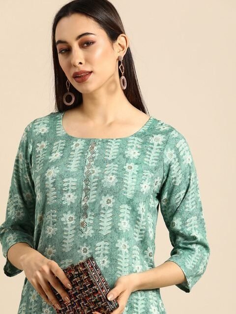 Anouk Women Green Ethnic Motifs Printed Kurta