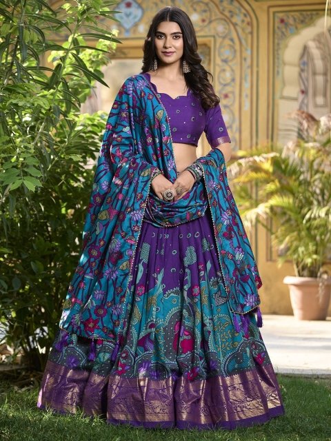 Nakshatra Printed Kalamkari Ready to Wear Lehenga & Unstitched Blouse With Dupatta