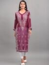 Apratim Women Maroon Ethnic Motifs Embroidered Flared Sleeves Chikankari Georgette Kurta