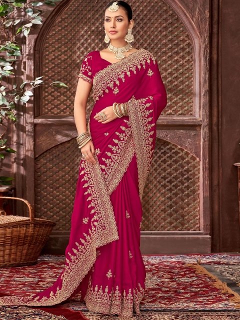 Arron Creats Ethnic Motifs Embroidered Satin Saree