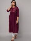 Ashlee Women Purple Floral Embroidered Thread Work Anarkali Kurta