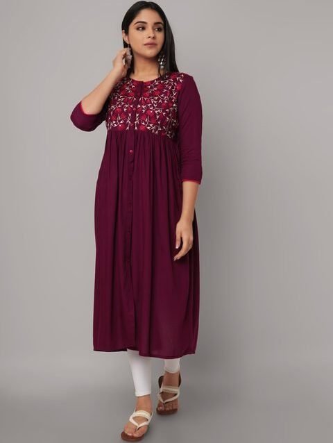 Ashlee Women Purple Floral Embroidered Thread Work Anarkali Kurta