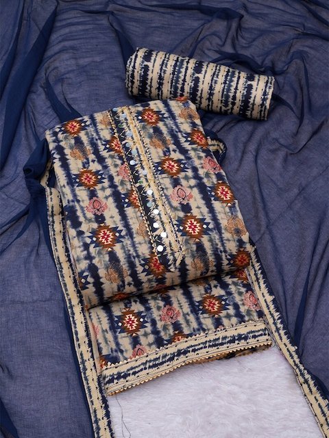 ASISA Ethnic Motif Printed Gotta Patti Pure Cotton Unstitched Dress Material