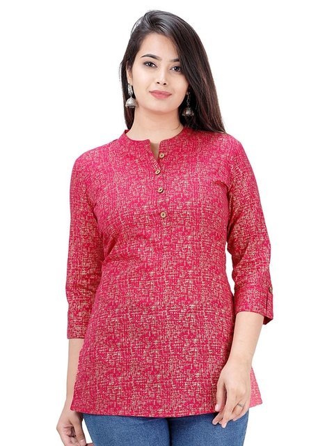 BAESD Abstract Printed Mandarin Collar Cotton Top