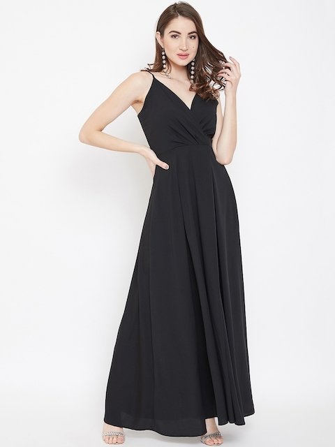 Berrylush Women Black Solid Maxi Dress