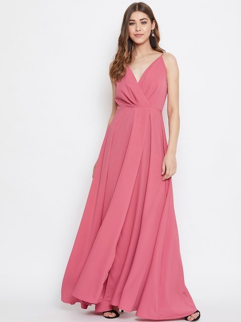 Berrylush Women Pink Solid Maxi Dress