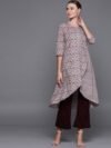 Biba Women Pink & Blue Printed A-Line Layered Kurta