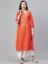 Biba Women Rust Orange & Golden Printed Layered Straight Kurta