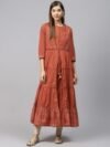 Biba Women Rust Red & Golden Printed Layered Anarkali Kurta
