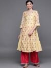 Biba Women Yellow & Pink Printed Layered Tiered A-Line Kurta