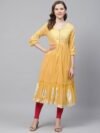 Biba Women Yellow & Silver Yoke Design A-Line Layered Kurta