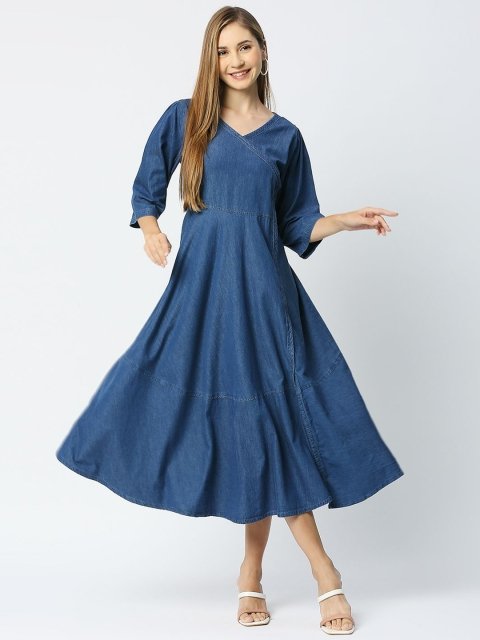 CEFALU V-Neck Angrakha Denim Anarkali Kurta