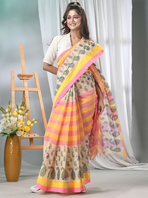 Mandara BIMandara Paisley Printed Pure Cotton Taant Saree