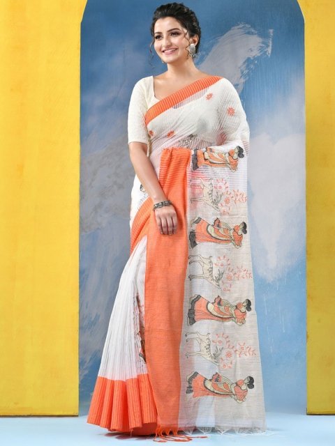 Mandara BIMandara Woven Design Zari Pure Cotton Khadi Saree