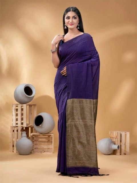 Mandara BIMandara Woven Solid Zari Khadi Cotton Saree
