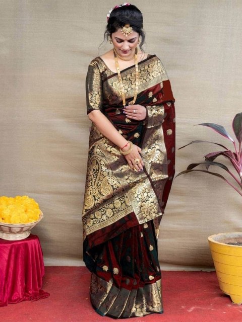 Mandara Fashion Ethnic Motifs Woven Design Zari Pure Silk Banarasi Saree