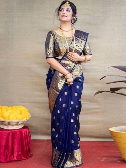 Mandara Fashion Ethnic Motifs Woven Design Zari Pure Silk Banarasi Saree