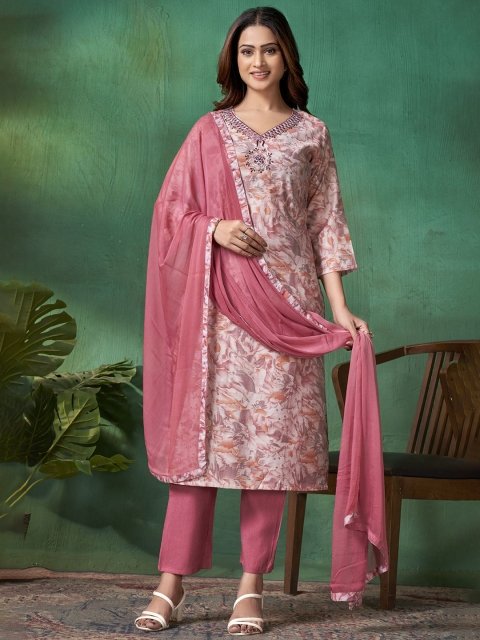 MANDARA Embroidered Regular Beads And Stones Pure Cotton Kurta With Trousers & Dupatta