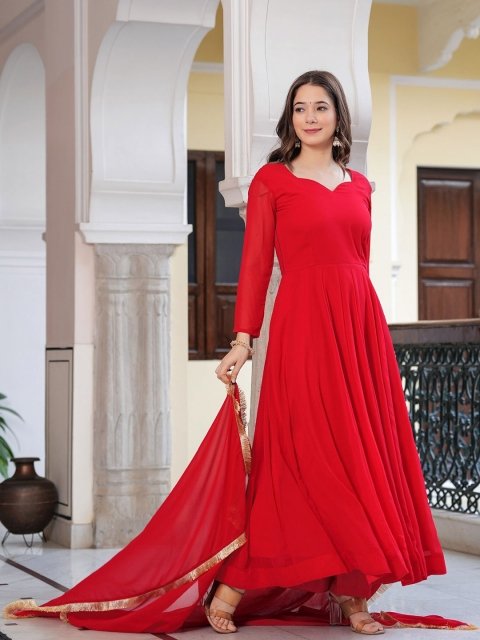 MANDARA Women Anarkali Georgette Kurta Set With Dupatta - Image 3