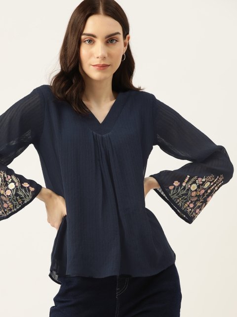 DressBerry Self Design Flared Sleeve Georgette Top