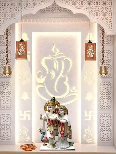 Gojeeva Brown and White Krishna Wooden 10 Watts Rectangular Traditional Ceiling Lamp