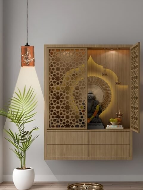 Gojeeva Brown Rectangle Textured Wooden Traditional Ceiling Lamp