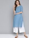 HERE&NOW Women Blue & White Ethnic Motifs Printed Straight Kurta