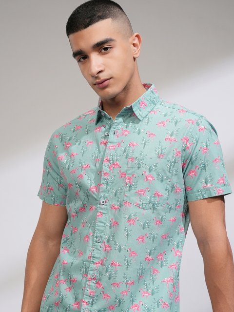 New Men Blue & Pink Slim Fit Printed Casual Shirt