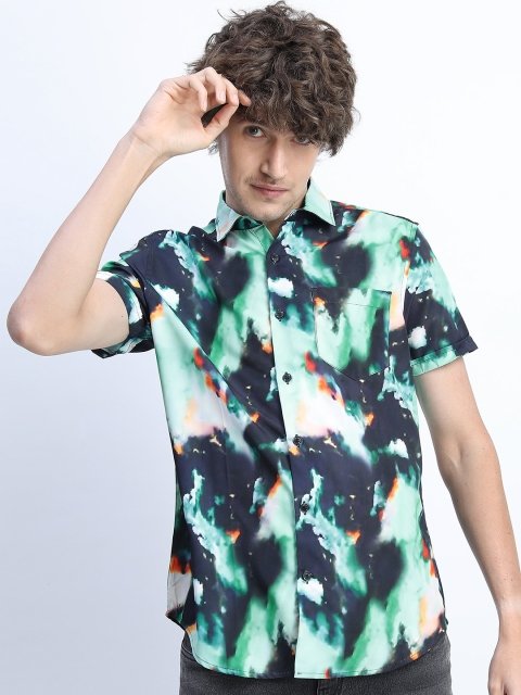 New Men Green & Black Printed Casual Shirt